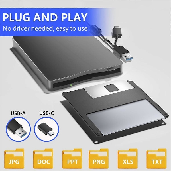 Levyasemien lukija, 3,5 tuuman ulkoinen levyasema USB Type-C:llä, kannettava FDD-levyasema kannettavalle PC LGL:lle Black