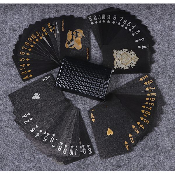 Vandtætte spillekort i sort folie med æske - Perfekt til fest, spil, cardistry