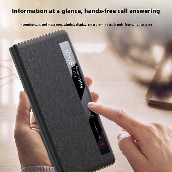 Honor Magic V5 5G Case - Smart View Window, Leather Phone Cover with Metal Lens Stand