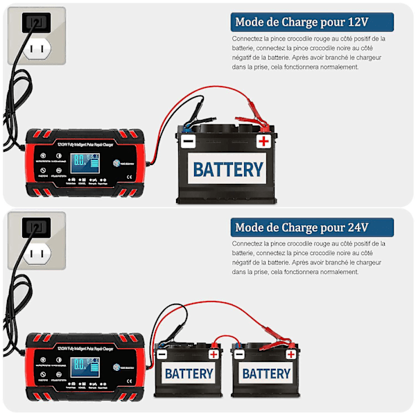 8A 12V/24V intelligent bil- og motorcykelbatterilader, 3-trins batterilader og automatisk reparationsfunktion lastbil, AGM, Gel, våd, SLA