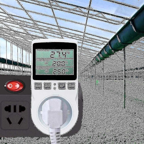 Digitaalinen / Lämmitys- ja jäähdytystermostaattipistorasia LCD-lämpötilansäädin, 230 V kasvihuoneen lämpötilansäädin/terraariotermostaatti (pistorasia) -Xin-X72-