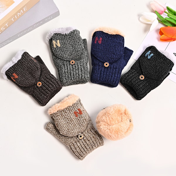 Varme Votter Strikket Flip Omvendbare Fingerløse Varme Polar Fleece Votter