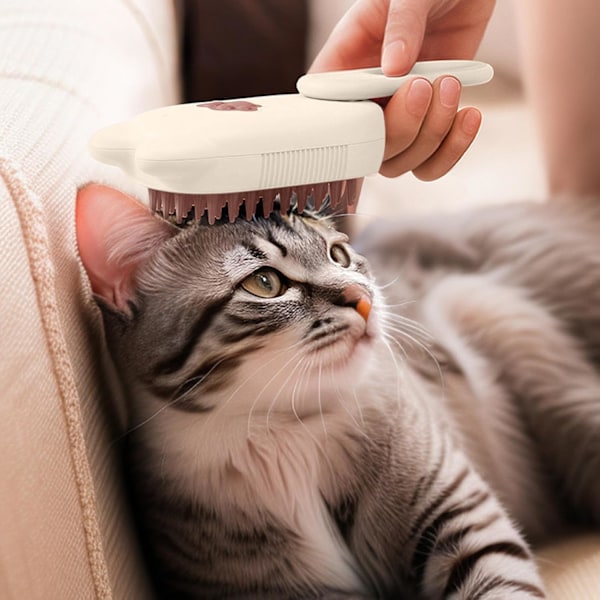 Höyryharja kissalle - 3-in-1 itsepuhdistuva hierontaharja - Ladattava silikoniharja lemmikkien karvanpoistoon -FQ2- Beige Cat
