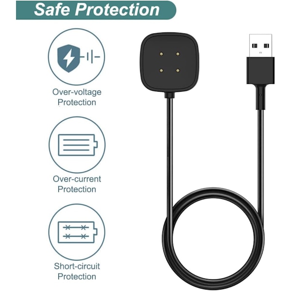 Lader for Fitbit Sense/Sense 2/Versa 3/Versa 4, Erstatningsladekabel Magnetisk Dokkingsstasjon for Fitbit Sense 1/2, Versa 3/4 Smartklokke