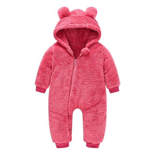 Plysch jumpsuit med huva för barn med söta björnöron Huva dragkedja Onesie Pyjamas Red 70