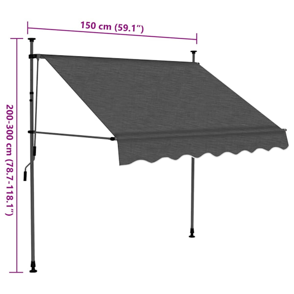 vidaXL Markise Manuellt Innebygd med LED 150 cm Antrasitt