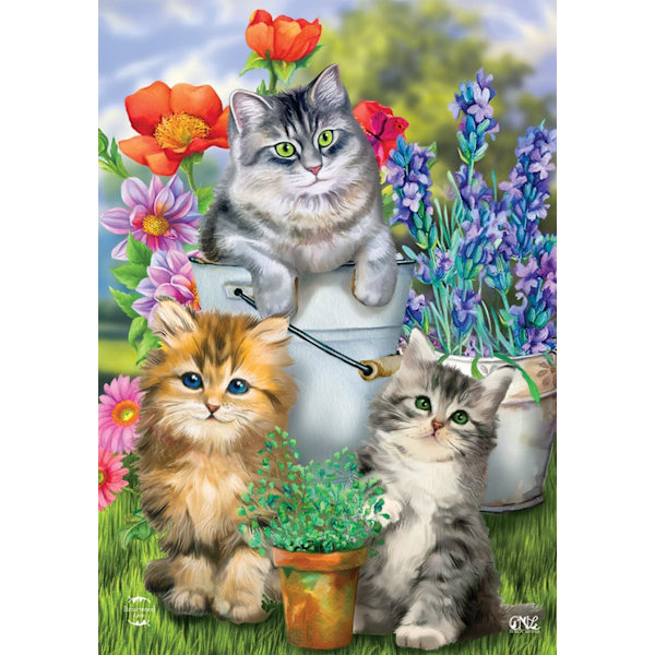Hagekatter vårhageflagg 12,5'' x 18'' Kattunger med blomster-X71-