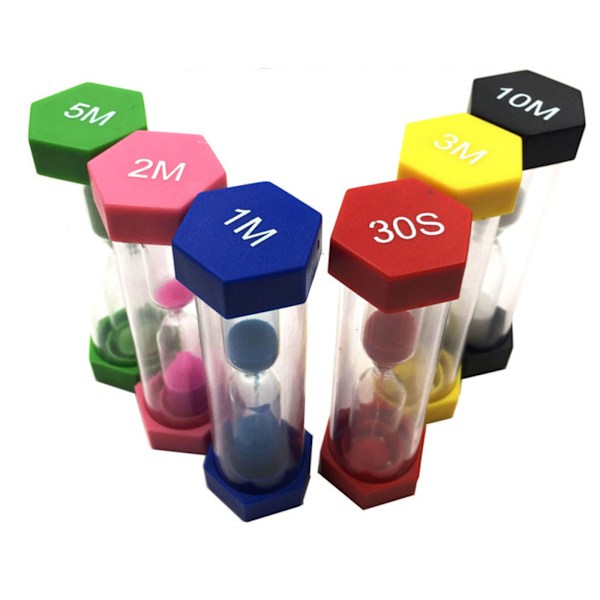 Timeglas Timer Sæt 6 stk Farver 1/3/5/10/15/min 30 sekunder Sandglas- Ur