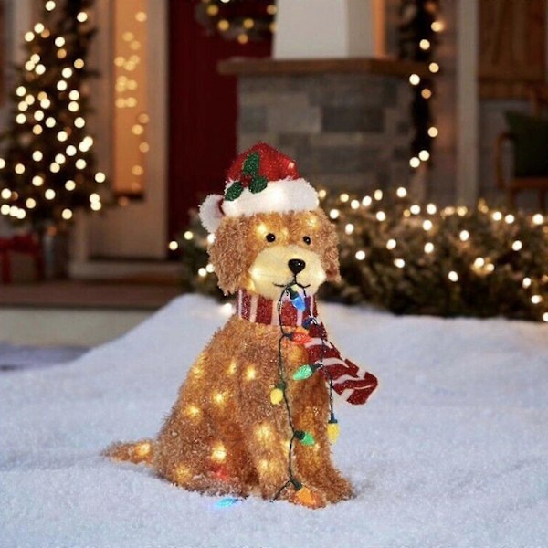 Juledekorasjon - Plysj Doodle-hund med LED-lys