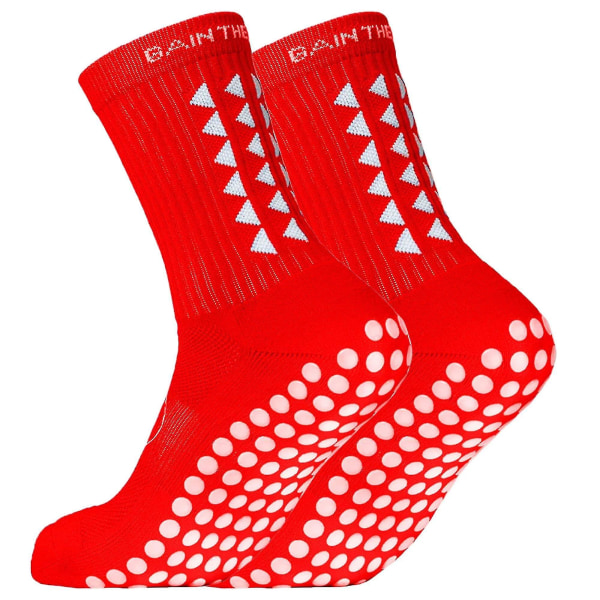 The Edge Grip Socks Fotbollsstrumpor-herr Fotbollsstrumpor Anti-slip strumpor Vita fotbollsstrumpor Halkfria strumpor för män 2 pairs Red
