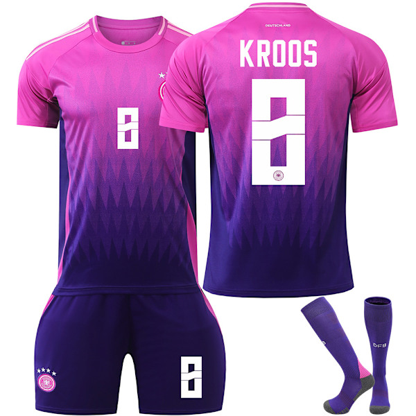 UEFA Euro 2024 Tyskland Bortedrakt Fotballdrakt Barn med Sokker NR.8 KROOS NR.8 KROOS