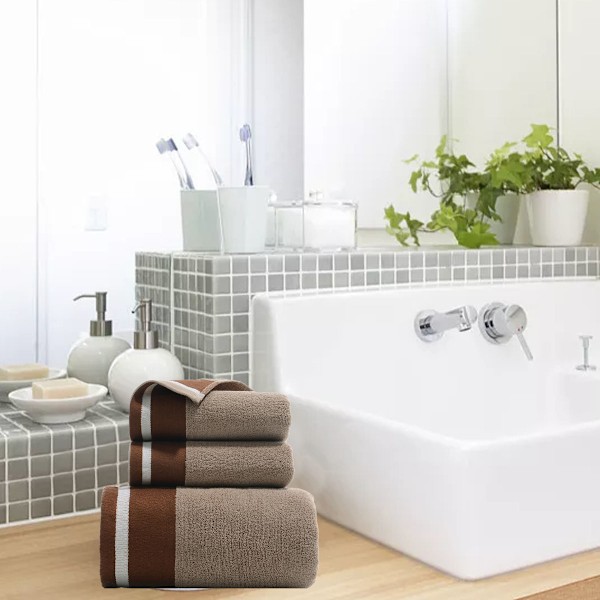 Håndklædesæt med 3 badehåndklæder i bomuld, bløde og absorberende badelagner, spa-sæbe 34*74cm håndklæde badelagen 70*140cm brown