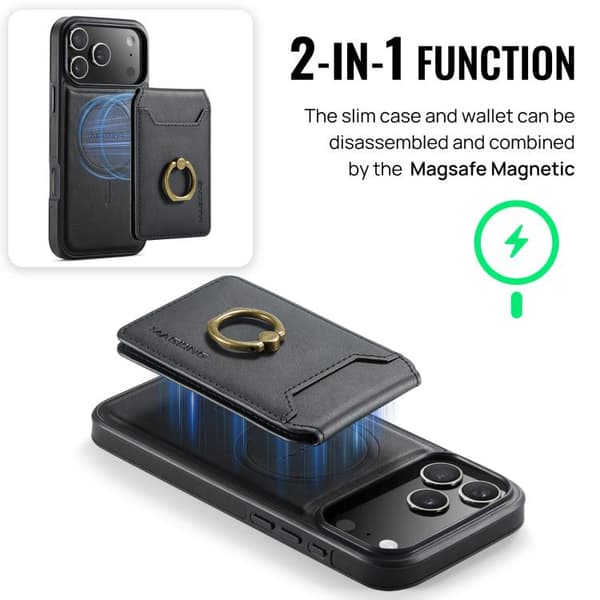 iPhone 17 Pro Case with MAGKING K1 MagSafe Detachable Wallet and RFID Svart