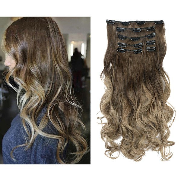 Clip in extensions hårforlengelser 7 deler syntetiske Parykk hårstykker M6PH613