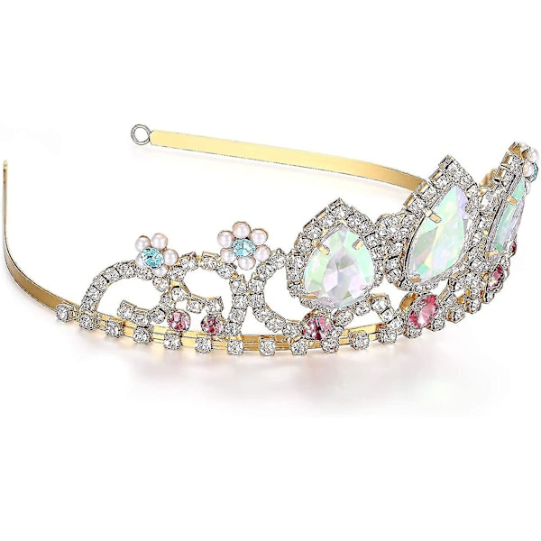 Födelsedagspresent för flickor Rapunzel Tiara Aurora Borealis Sten Glitter Guld Krona Halloween Prinsessa Trassel Kostym Smycken