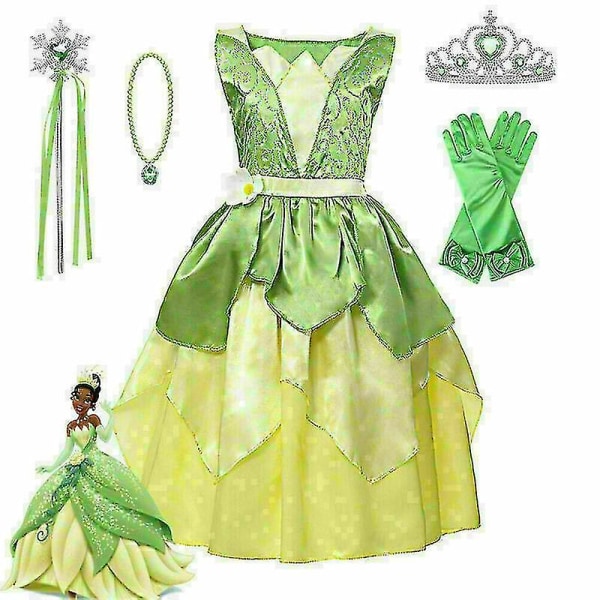 Girls Tiana Fancy Dress Princess And The Frog Kids Cosplay Xmas Party only one dress 140cm(7y)