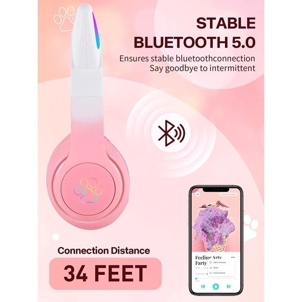 Trådlösa hörlurar för barn med LED-ljus (Rosa)