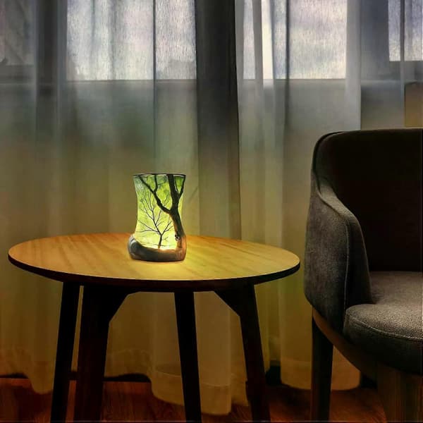 Forest-Inspired Epoxy Resin Table Lamp, Handmade Wood and Tree Branch Night Light 16CM