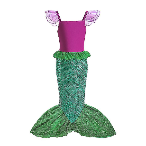 Lilla sjöjungfrun Ariel Prinsessan Kostym Barnklänning För tjejer Cosplay Barn Karneval Födelsedagsfest Kläder Sjöjungfruklänning 6T(size 130) 7pcs Mermaid Set