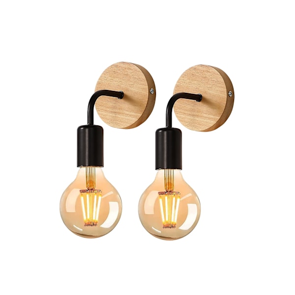 2 stk innendørs vegglamper, industriell vegglampe i tre, E27