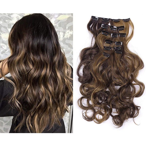 Clip in extensions hårforlengelser 7 deler syntetiske Parykk hårstykker 1001B