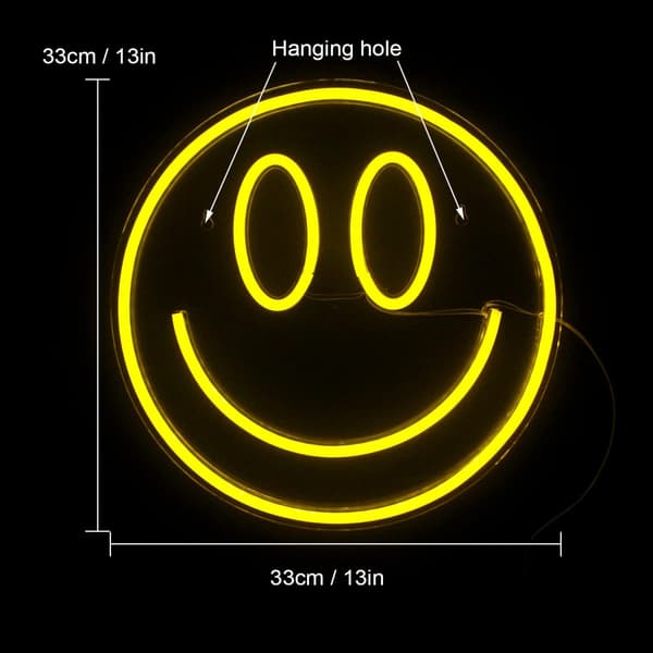 Smile Face Neon Skylt Led Neon Ljus Väggdekor Smiley Face Ljusskyltar USB-driven Neon Skyltar för Sovrum Barnrum (gul) -X77-