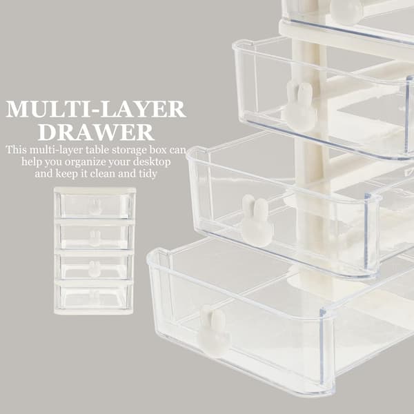 Plastic Storage Box, 21X17cm 4 Layers Multifunctional Desktop Storage Cabinet Storage Container with Drawers Mini Drawer Organizer for Home, Office White