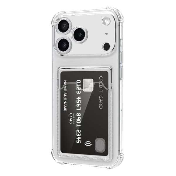 Shockproof Mobile Case with Card Holder for iPhone 17 Pro - Clear Transparent transparent