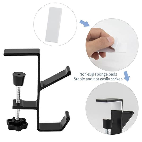 2 Pcs. Desk Mounted Bag Holder Hook Clamp-on Backpack Hanger Portable Desk Headphone Holder for T