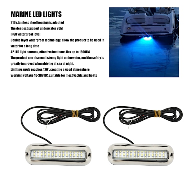 Vanntett Marin LED Båtlampe - Blå, 42 LEDs, 10-30V DC, Undervanns, Dreneringsplugglampe