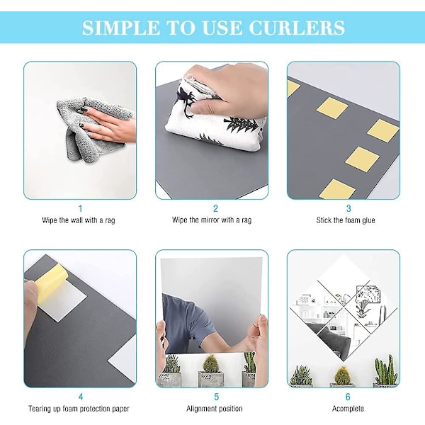 Selvklebende speil, 4 deler 20x20 Selvklebende speilfliser Selvklebende speilplater Ikke glass, plastmateriale, selvklebende dekorative