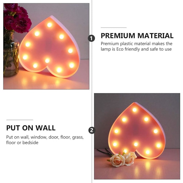 Hjerte Marquee Lys LED Kærlighed Romantisk Natlys Lysende Hjerte-X71-