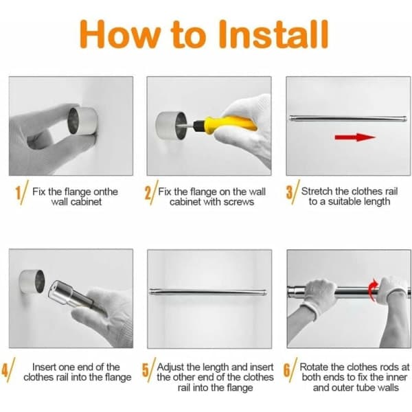 Extendable Wardrobe Rod - Adjustable 51-80cm Telescopic Stainless Steel Clothes Rail
