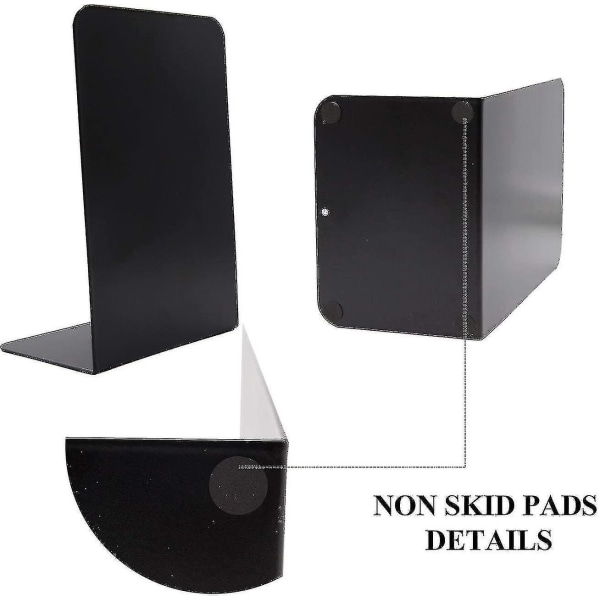 4 st Heavy Duty svart dekorativa metall bokstöd, metall bokändar stöd med halkfritt gummi