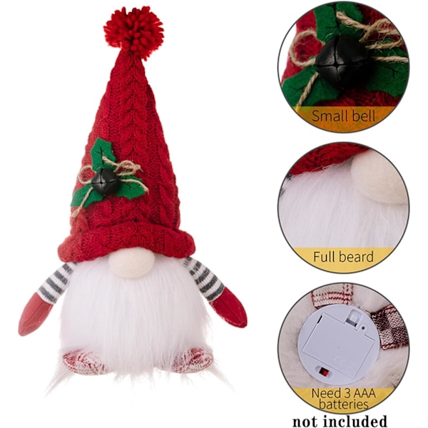 2-pak Julenisser i Plys med LED-lys i Skægget, Nisse Santa Skandinavisk Figur, Nordisk Plys Elfdukke Nissepynt