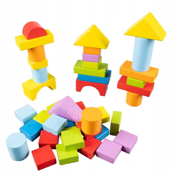 100 Wooden Building Blocks in Bucket with Sorting Lid