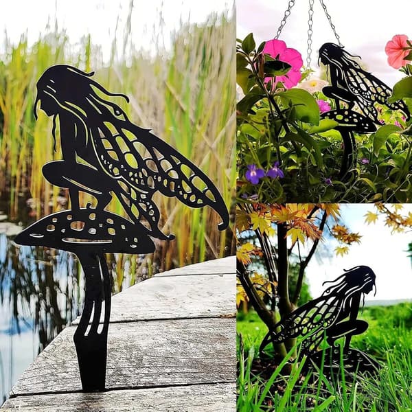 Havepynt Fe Metal Blomsterfe Tredelt Sæt 3PC
