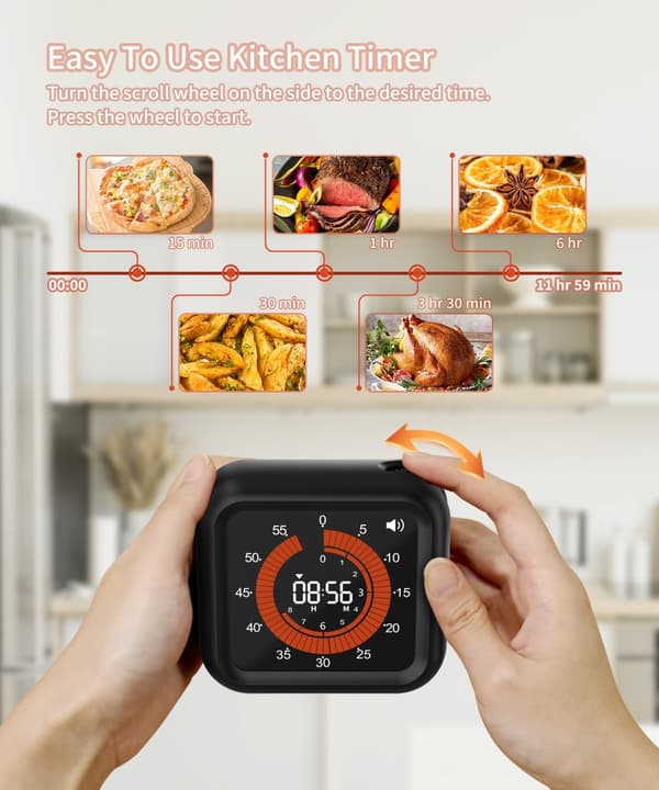 Digital Visual Timer - Max 11H 59M Rechargeable Countdown Timer with VA Screen, Clear Digits, Adjustable Volume