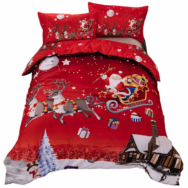 Jul sängkläder påslakan set, tomte ren säng set, present till jul (King(220x240 cm)) 220*240cm