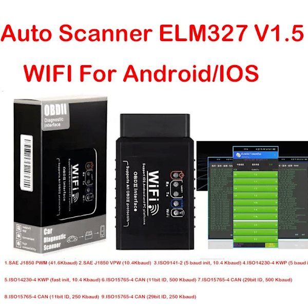OBD2 WIFI ELM327 V 1.5 Scanner til iPhone IOS / Android Kodelæser Diagnostisk Værktøj