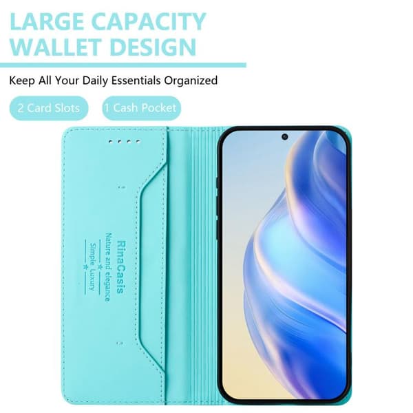 Samsung Galaxy S26 5G Case Cover with Dual Foldable Magnetic Suction Function in RFID Leather-FQ- Mintgrön