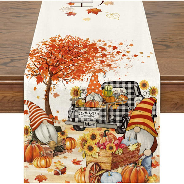 (13\" x 72\") Høstløper, Høstdekorasjoner Buffalo Plaid Truck Høstløper for Bord Sesongmessige Blad Høst Thanksgiving