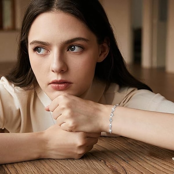 Damsilverarmband, 925 Sterling Silver Hjärtarmband