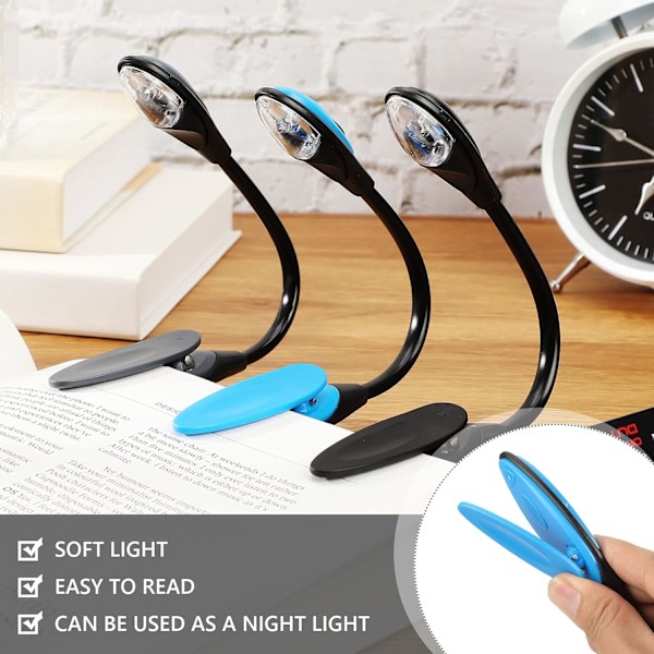 3 stk. Clip-on Lampe, Bokleselys Batteridrevet Lesing-X71-