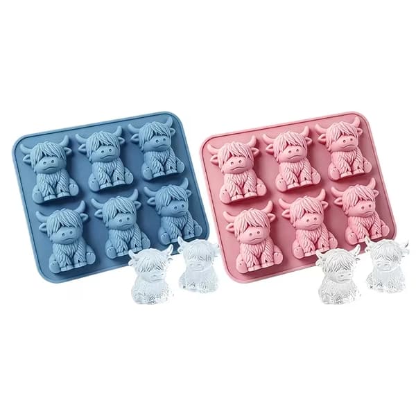 Mini Highland Ku Isbitform – 3D Silikonform for Drikke, Fester, Gaver Blue+Pin