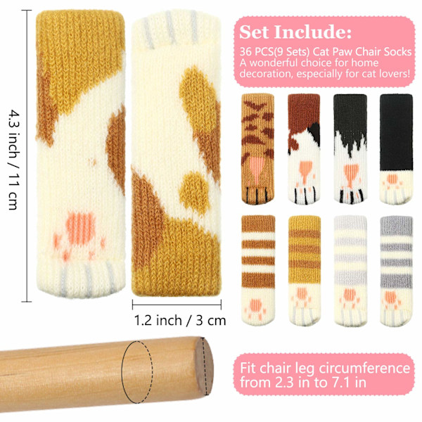 36 Stycken (9 Set) Katt Stolsstrumpor Katt Tass Stolsbensstrumpor Cat-X71-