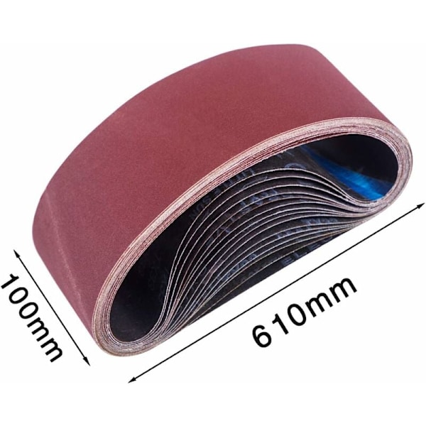 Slibebånd 100 x 610 mm, Blandede slibebånd (3x korn 80/120/150/240/400) til båndslibere (15 stykker) -X72-