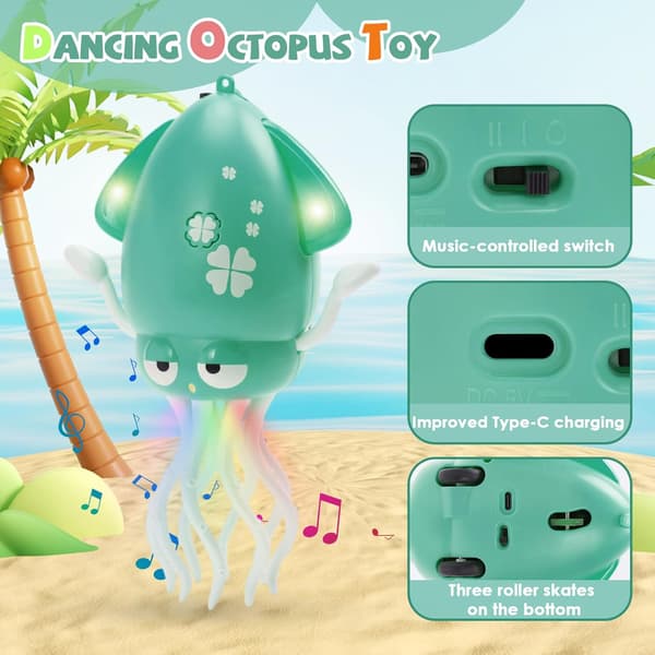 Dancing Octopus Toy, Octopus Toy, Automatic Crawling Dancing Octopus with Obstacle Detection, Crawling Octopus with LED Music green