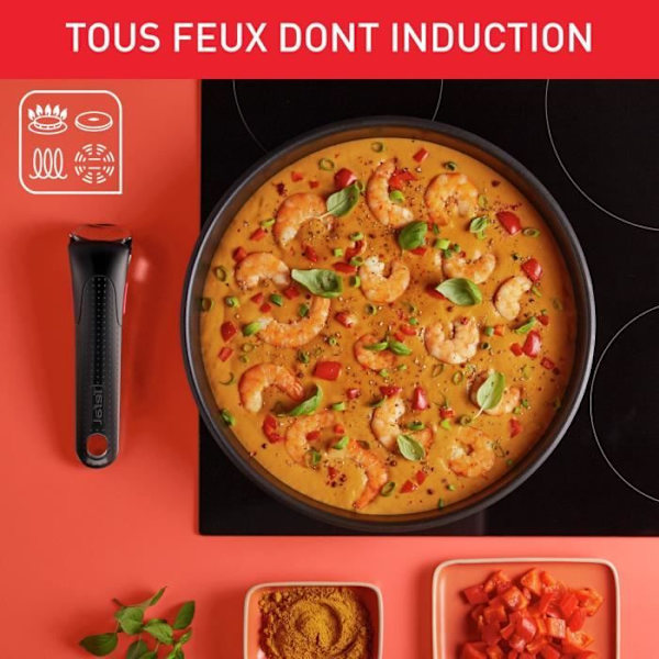 TEFAL INGENIO Køkkenudstyrssæt 10 dele, Stegepander, Gryder, Induktion, Rustfrit stål, Non-stick belægning, Emotion L897AS04