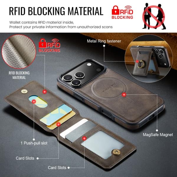 iPhone 17 Pro Case with MAGKING K1 MagSafe Detachable Wallet and RFID Kaffe